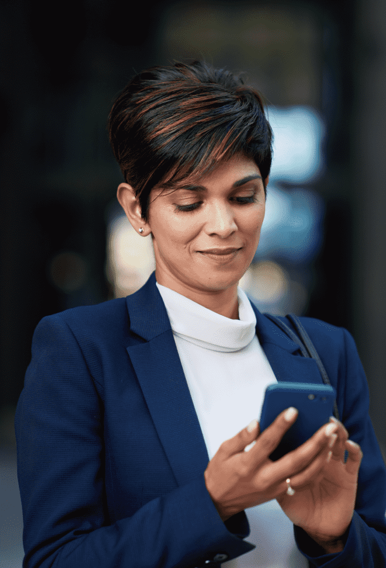 Woman interacting with a smarphone